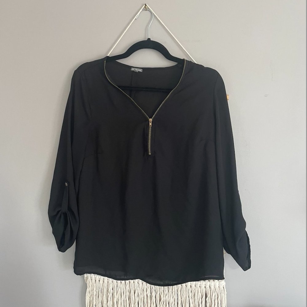 Large Black Charlotte Russe Blouse with Gold zipper